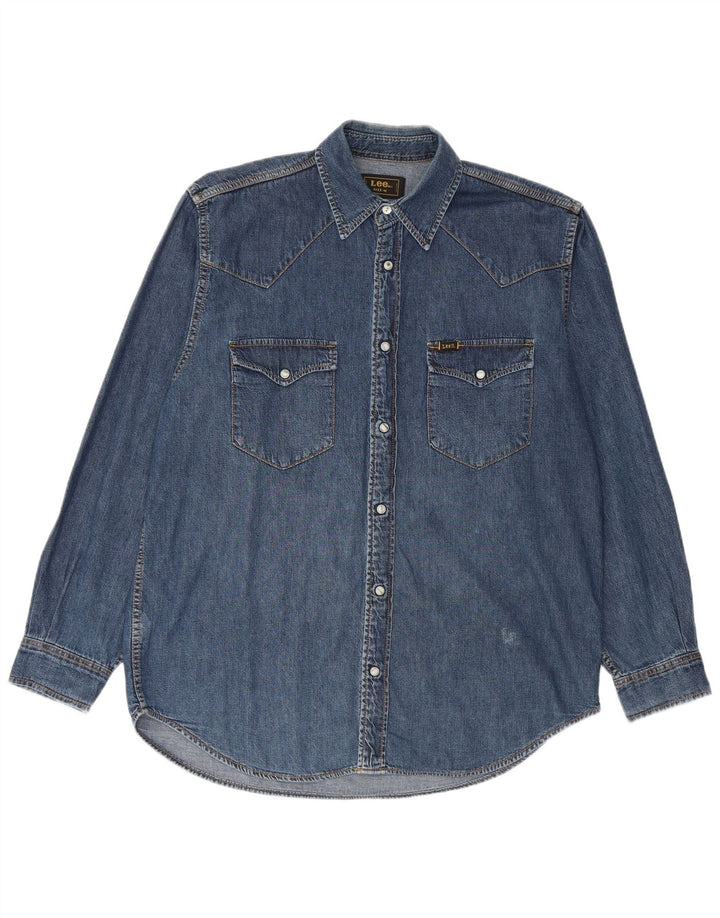 Camicia di jeans da uomo Lee in cotone blu medio
