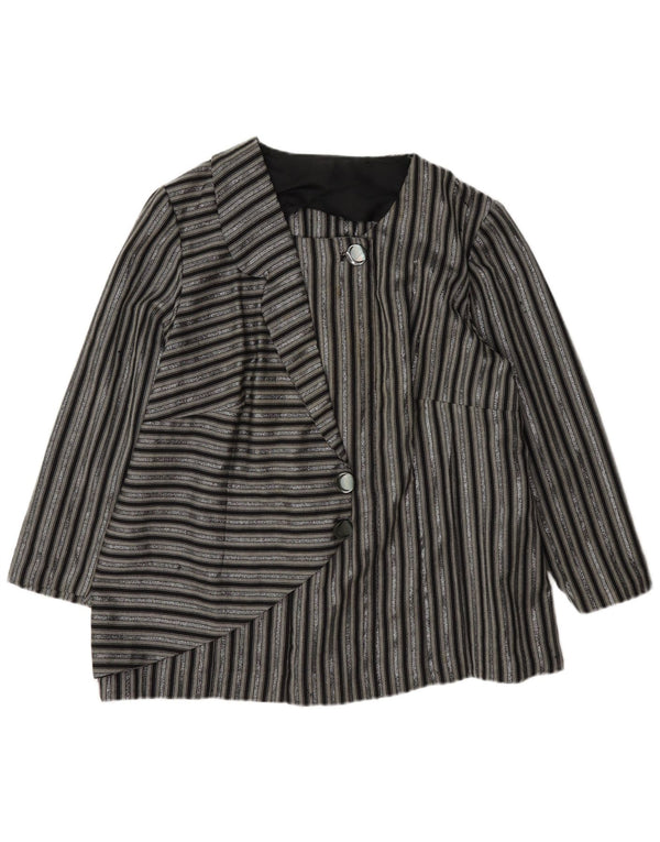 Giacca blazer vintage da donna a 1 bottone UK 14 grande a righe nere
