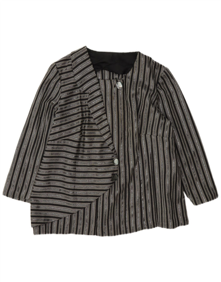 Giacca blazer vintage da donna a 1 bottone UK 14 grande a righe nere