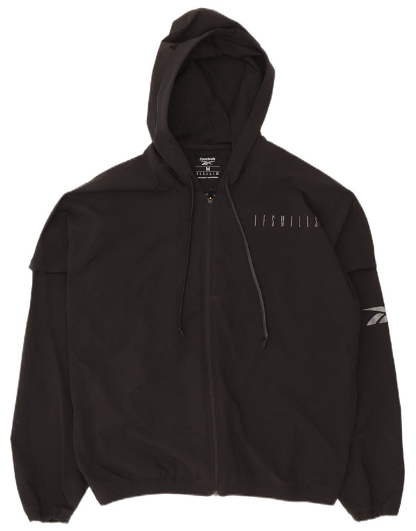 Maglione con cappuccio e zip grafica Reebok da uomo Les Mills, nylon nero medio