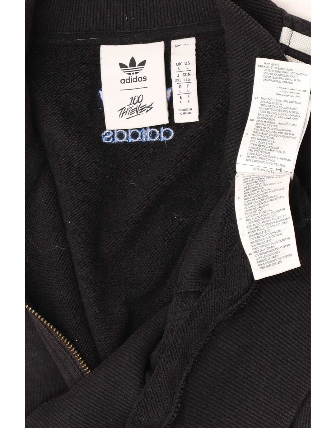 Felpa Adidas da uomo con zip e collo, maglione grande, cotone nero