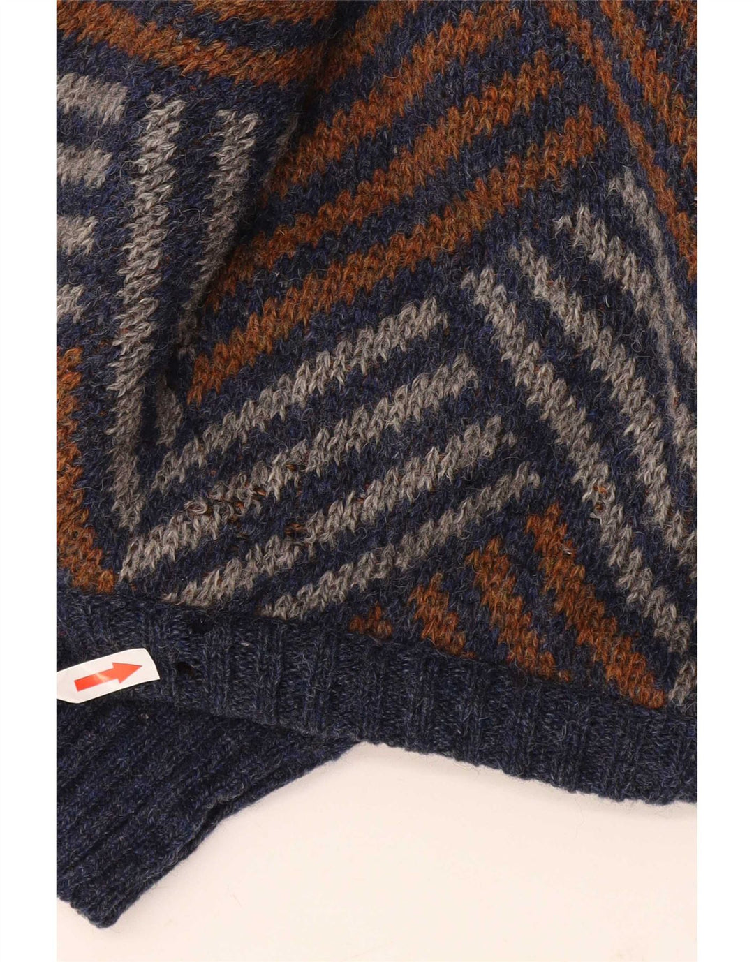 Maglione girocollo da uomo vintage in lana Chevron multicolore grande