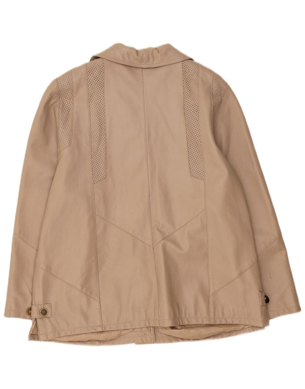 Giacca in pelle da donna vintage UK 22 3XL Pelle di agnello beige