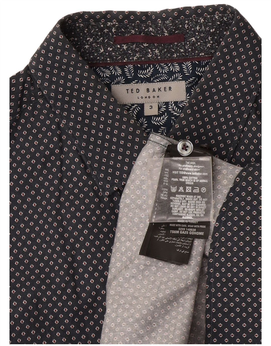 Camicia da uomo Ted Baker taglia 3 cotone maculato grigio medio