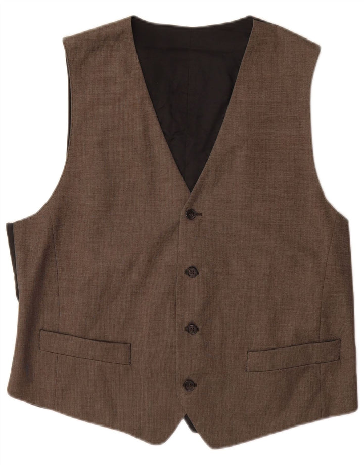 Gilet vintage da uomo IT 52 grande in poliestere marrone
