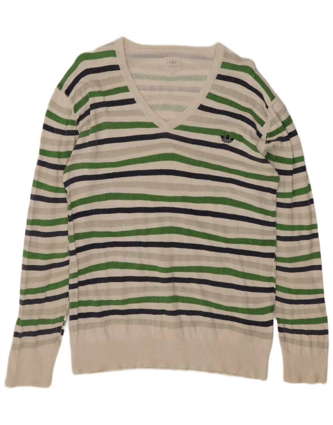 Maglione da uomo con scollo a V Adidas in cotone a righe multicolori medie