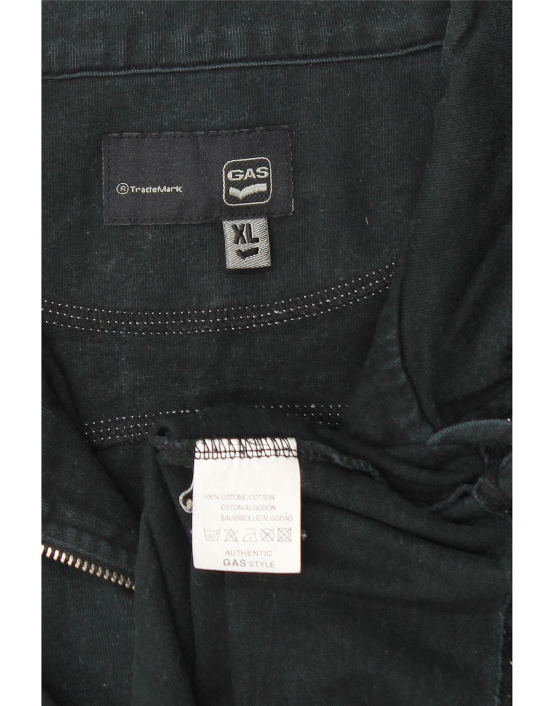 Gas Top da uomo con zip e collo a maniche lunghe XL in cotone nero