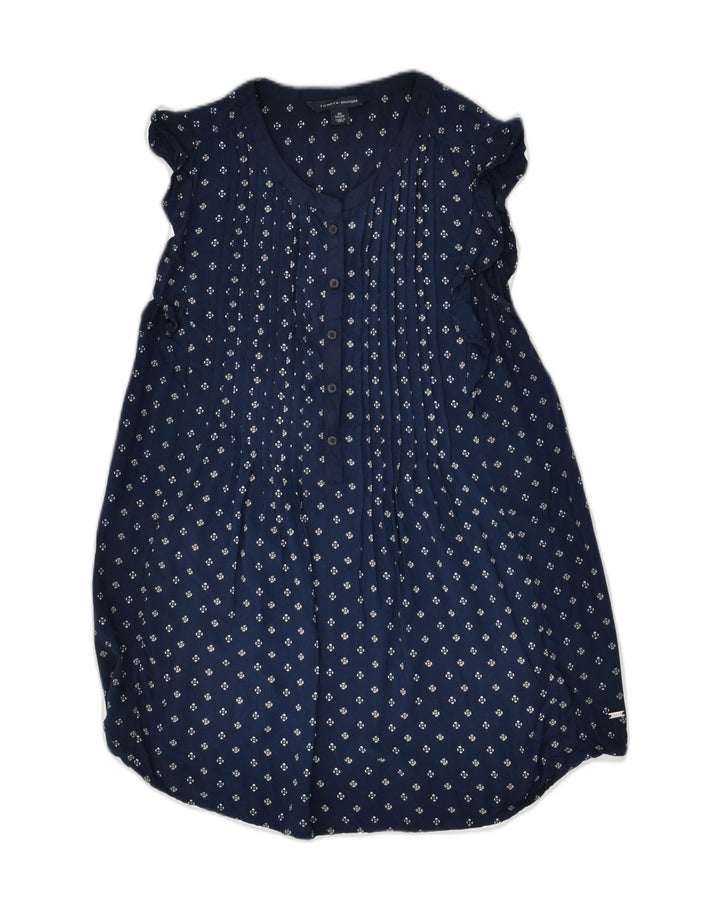TOMMY HILFIGER Womens Tall Sleeveless Shirt Blouse UK 6 XS Navy Blue | Vintage Tommy Hilfiger | Thrift | Second-Hand Tommy Hilfiger | Used Clothing | Messina Hembry 