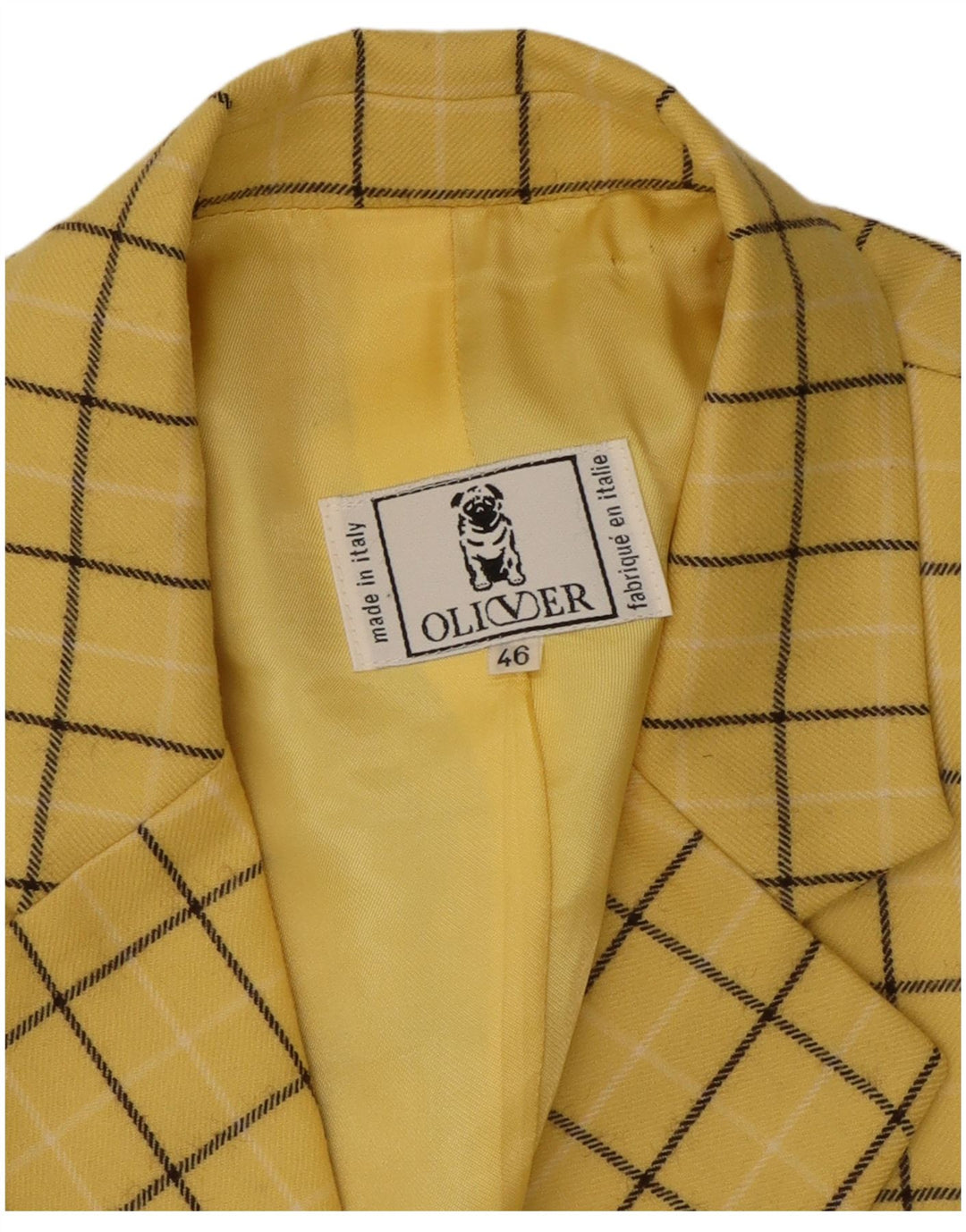Giacca blazer a 3 bottoni da donna Oliver By Valentino IT 46 grande quadri gialli
