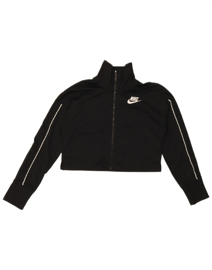 Giacca corta della tuta da ragazza Nike 12-13 anni, grande, in poliestere nero