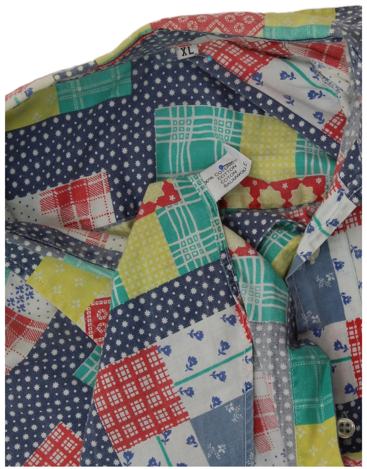 Camicia a maniche corte da uomo VINTAGE XL in cotone patchwork multicolore
