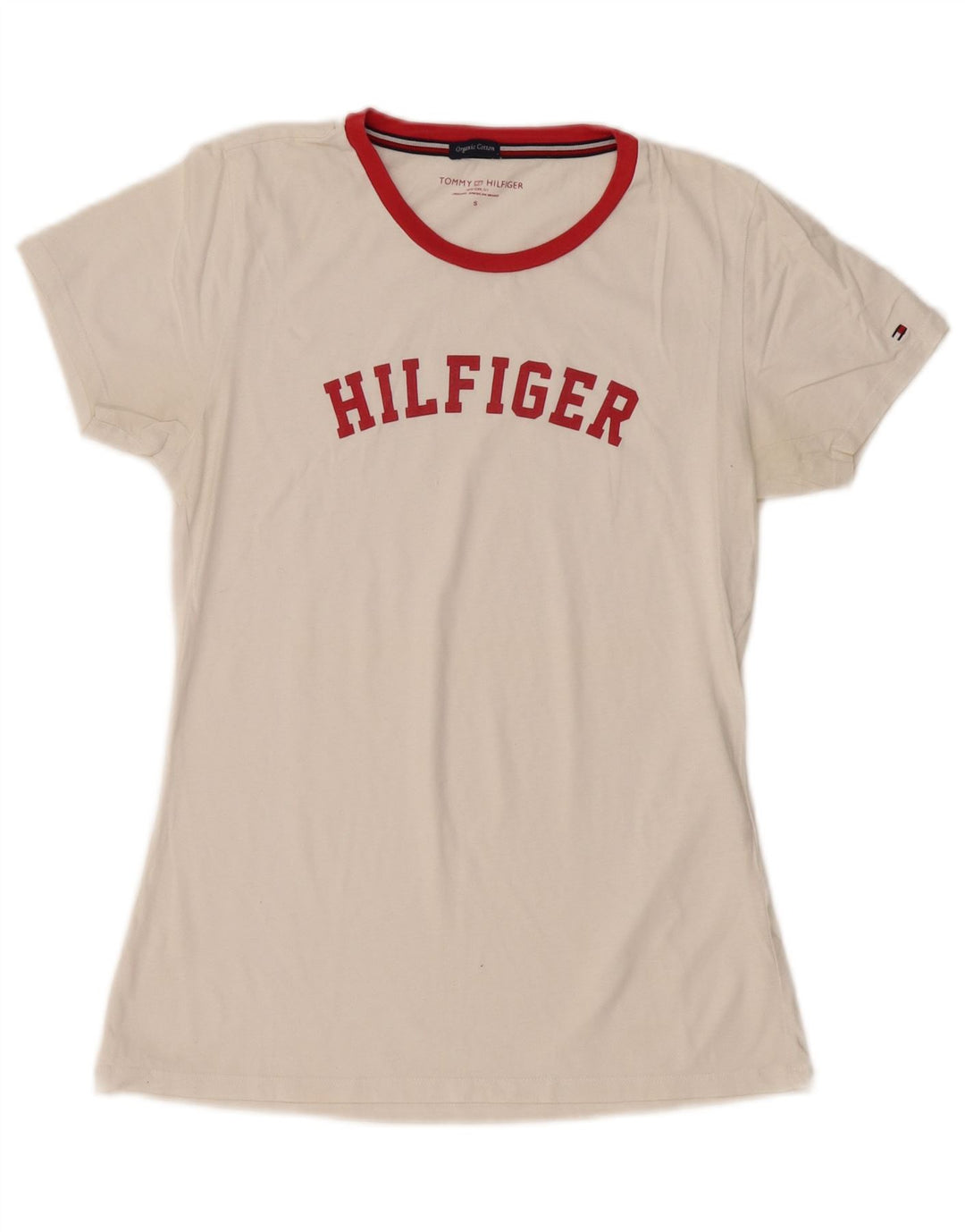 T-shirt grafica da donna Tommy Hilfiger Top UK 10 piccola cotone bianco