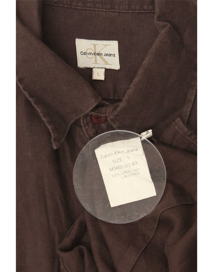 Camicia da uomo Calvin Klein Jeans grande in lino marrone