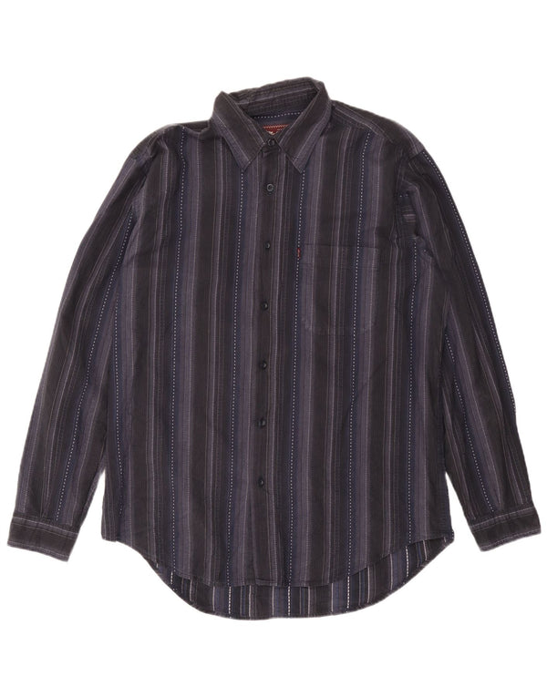 Camicia da uomo Marlboro Classics Large in cotone a righe blu navy