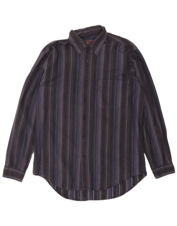 Camicia da uomo Marlboro Classics Large in cotone a righe blu navy