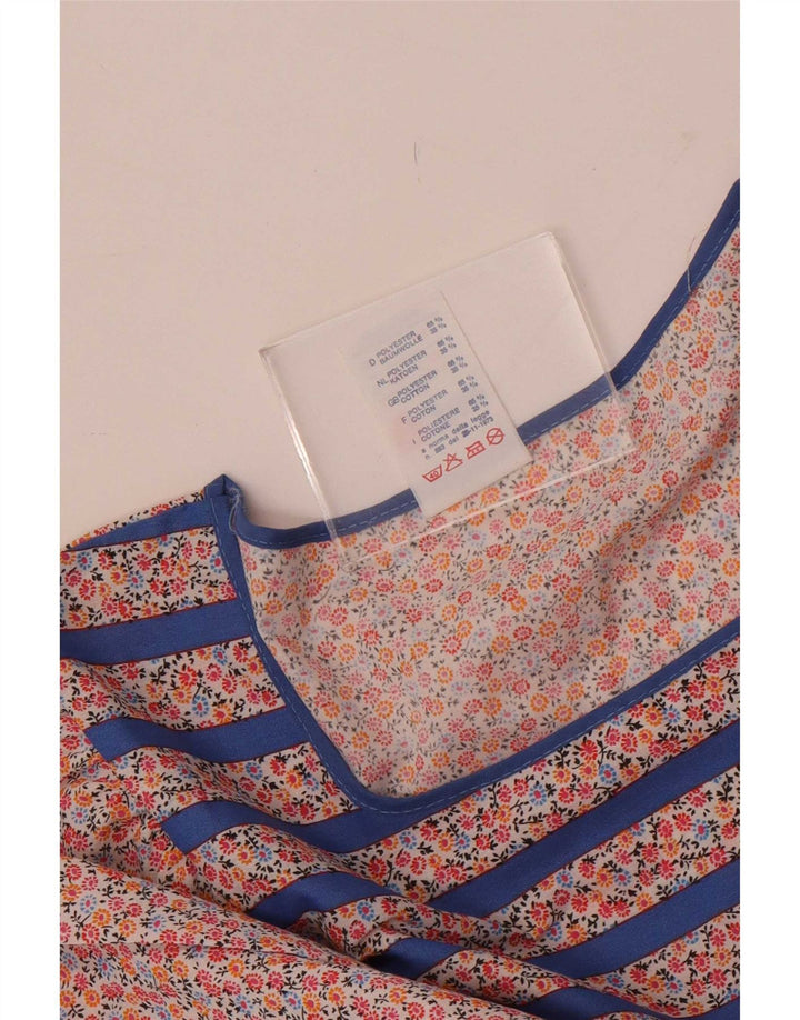 Abito maxi a maniche lunghe da donna vintage UK 14 Poliestere a righe blu medio
