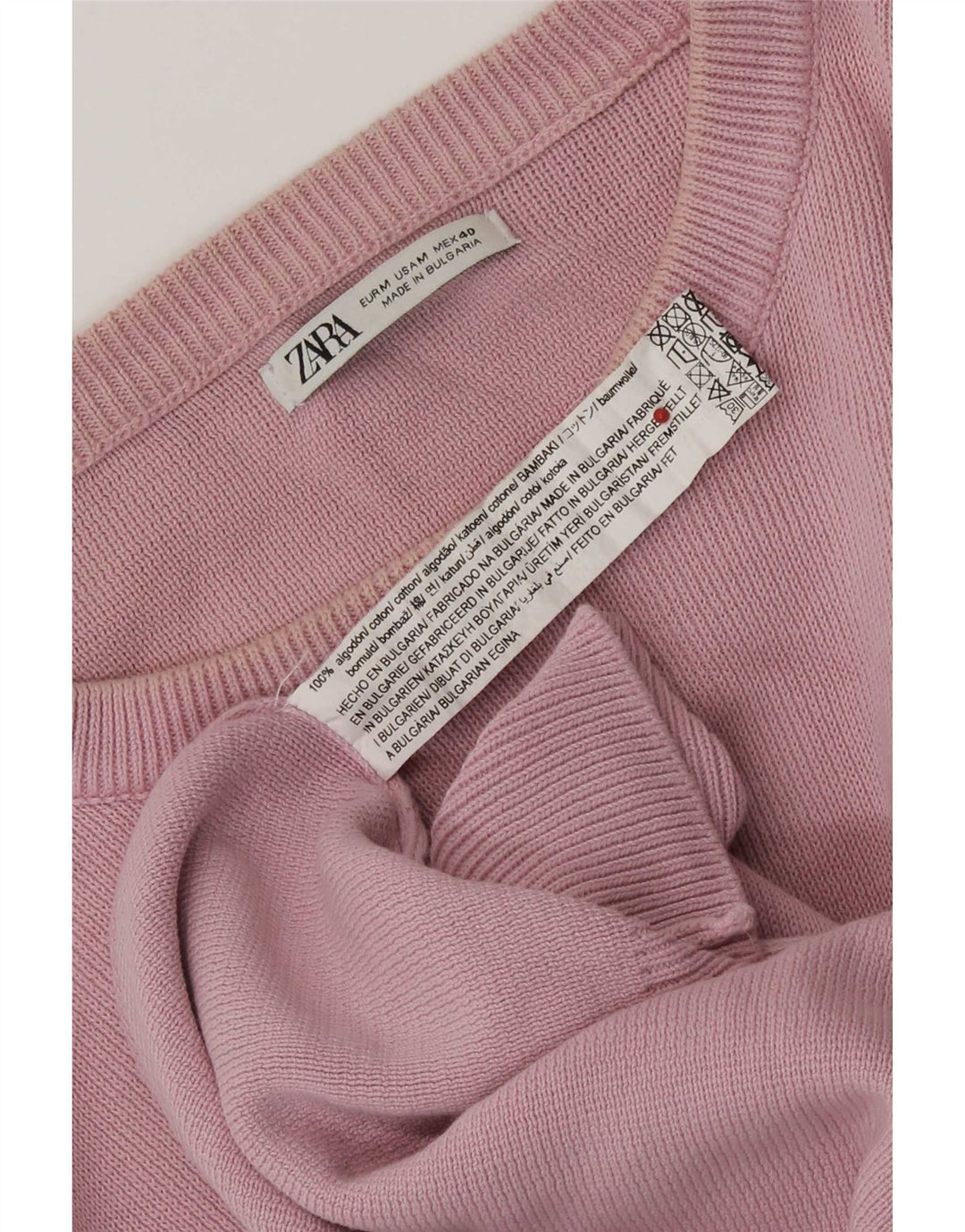 Maglione maglione girocollo da uomo Zara in cotone rosa medio