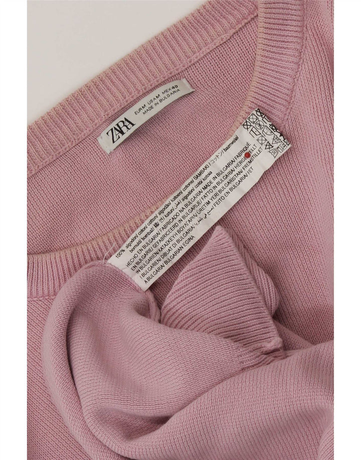 Maglione maglione girocollo da uomo Zara in cotone rosa medio