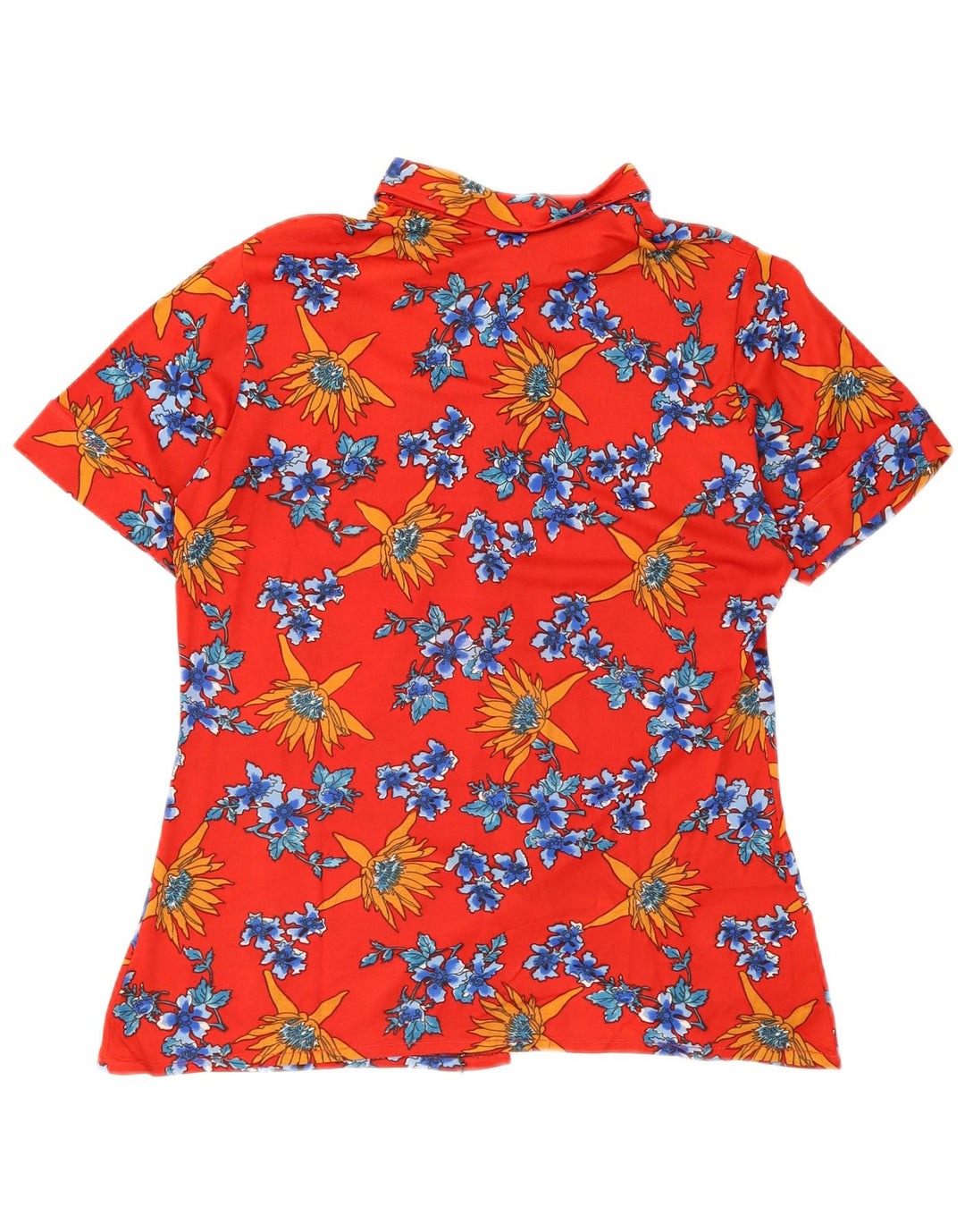 Camicia a maniche corte da donna vintage UK 12 rosso medio floreale