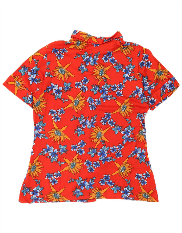 Camicia a maniche corte da donna vintage UK 12 rosso medio floreale