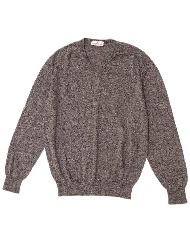 Maglione Valentino Uomo Scollo a V IT 48 Lana Merino Grigio Medio