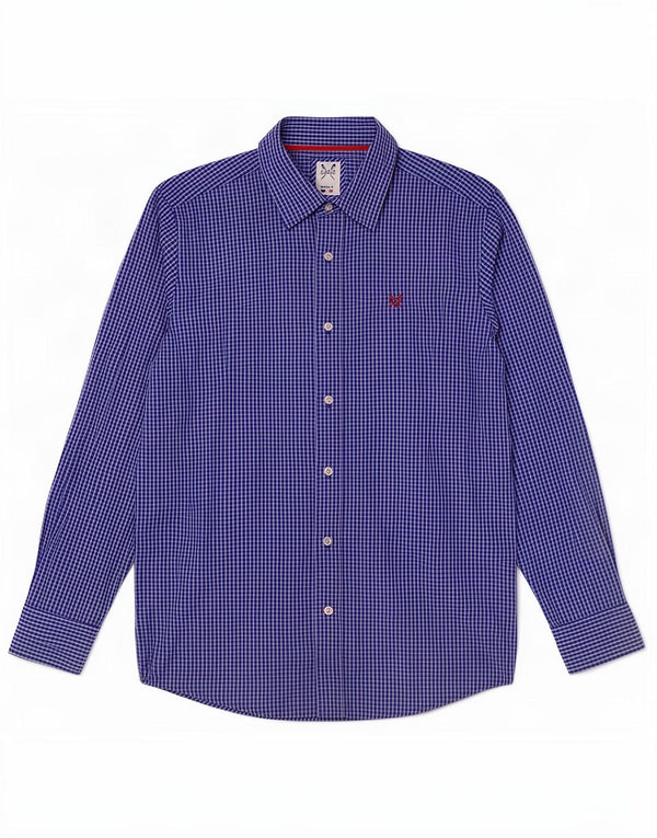 Crew Clothing Camicia da uomo dal taglio classico in cotone a quadri blu medio