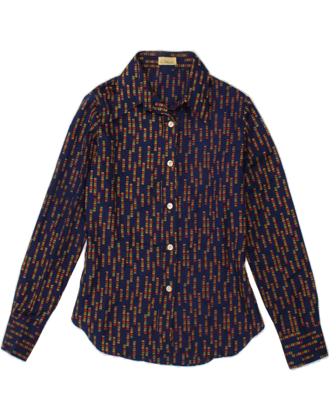 VINTAGE Womens Abstract Pattern Shirt IT 44 Medium Navy Blue Vintage Vintage and Second-Hand Vintage from Messina Hembry 