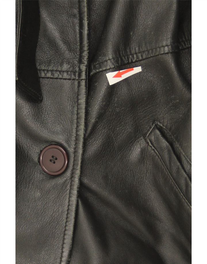 Cappotto in pelle doppio petto da donna Stefanel UK 14 Pelle nera media