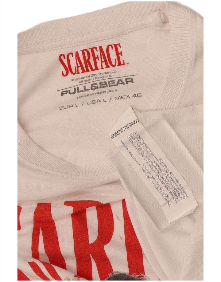 PULL & BEAR T-shirt con grafica Scarface da uomo, grande, in cotone bianco