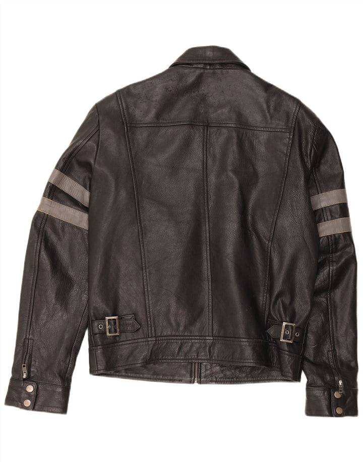 Giacca in pelle militare vintage da uomo UK 40 grande in pelle nera