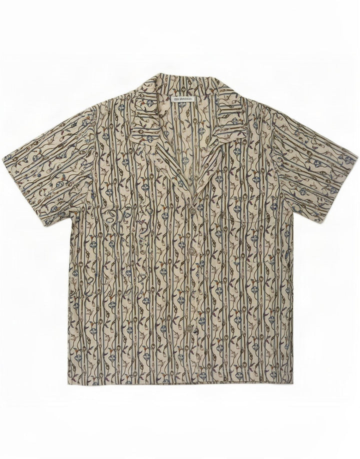 Camicia vintage da donna con motivo astratto UK 14 medio bianco nautico