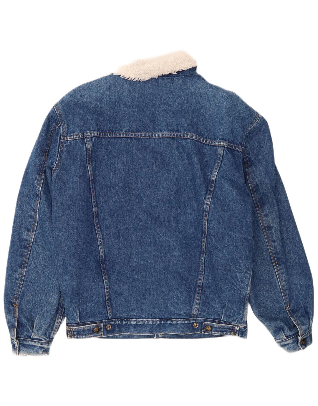 Giacca vintage in denim sherpa da uomo UK 38 blu medio