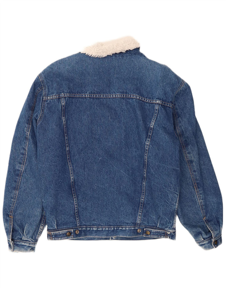 Giacca vintage in denim sherpa da uomo UK 38 blu medio