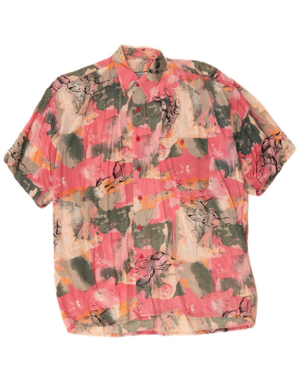 Camicia vintage da uomo a maniche corte con grafica rosa medio in viscosa tinta unita Beach