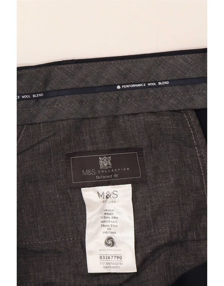 Pantaloni da abito su misura da uomo Marks & Spencer W44 L31 lana blu navy