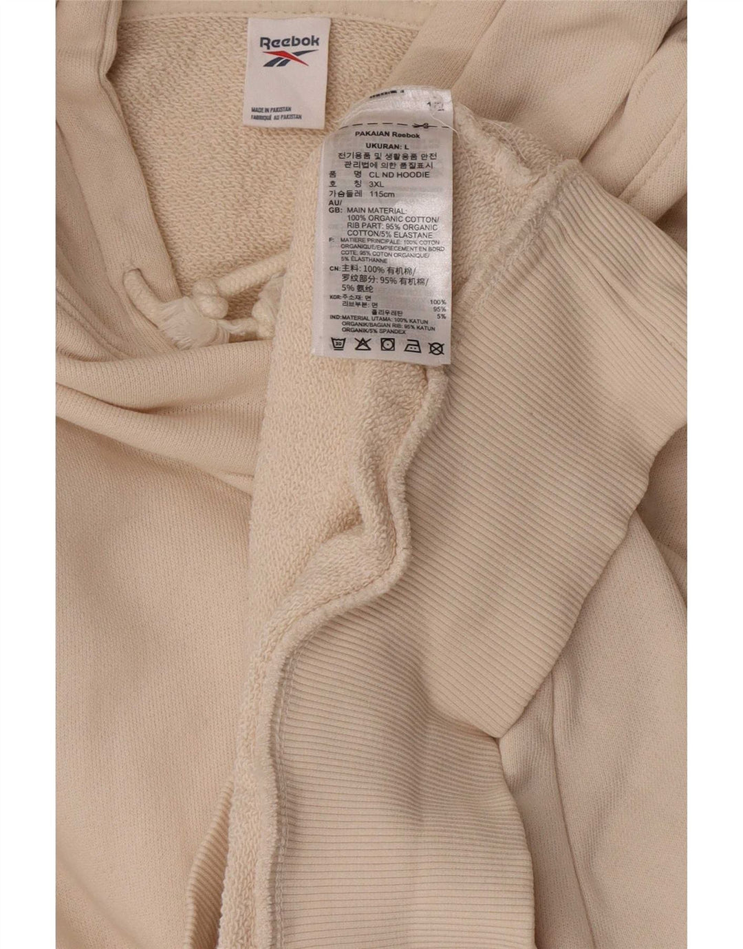 Maglione con cappuccio da uomo Reebok grande in cotone bianco sporco