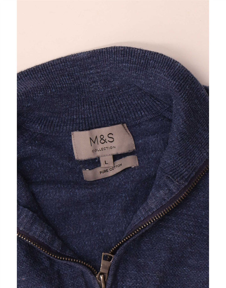 Maglione da uomo Marks & Spencer con zip e collo grande in cotone chiazzato blu