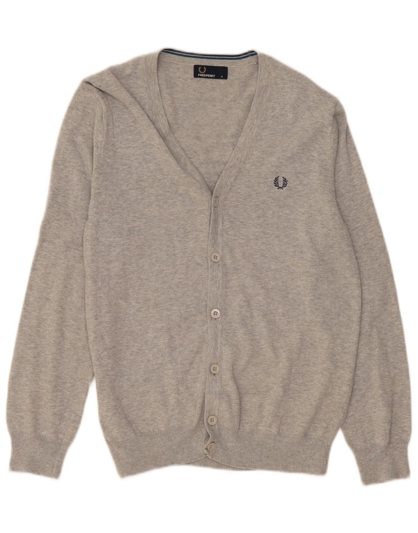 Maglione cardigan da uomo Fred Perry in cotone grigio medio