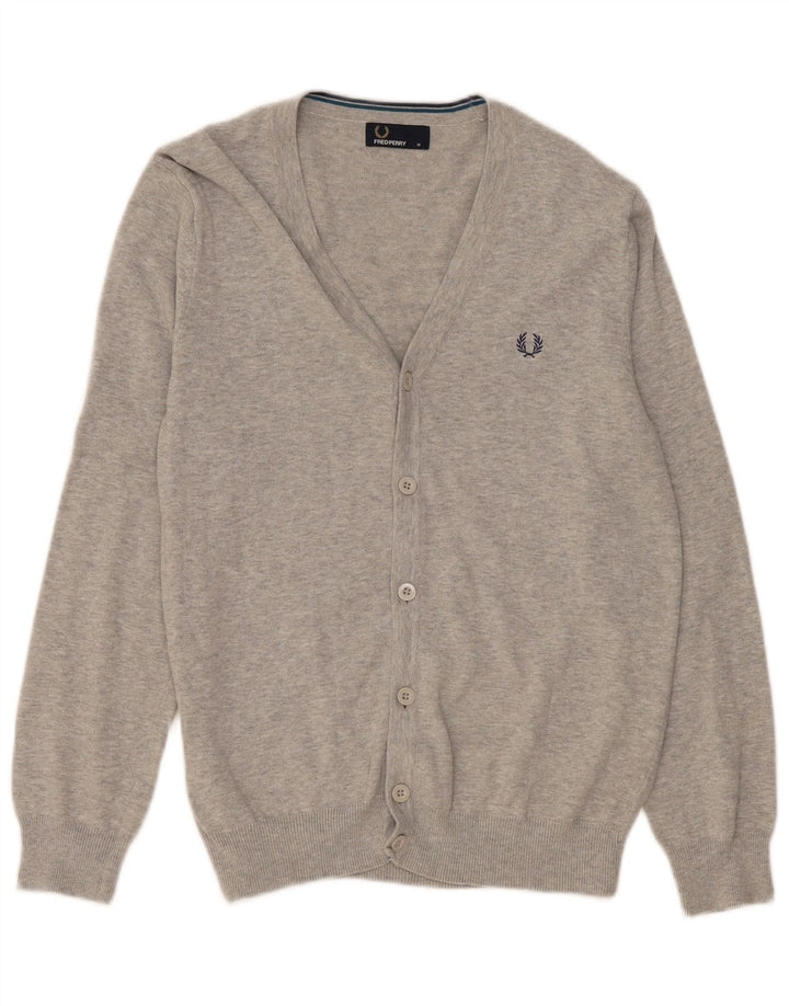 Maglione cardigan da uomo Fred Perry in cotone grigio medio
