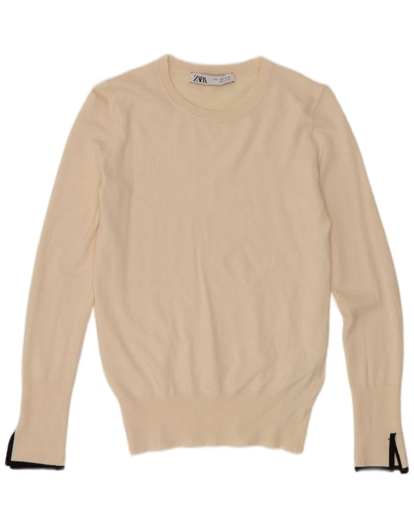Maglione maglione girocollo da donna Zara UK 8 piccolo in viscosa bianco sporco
