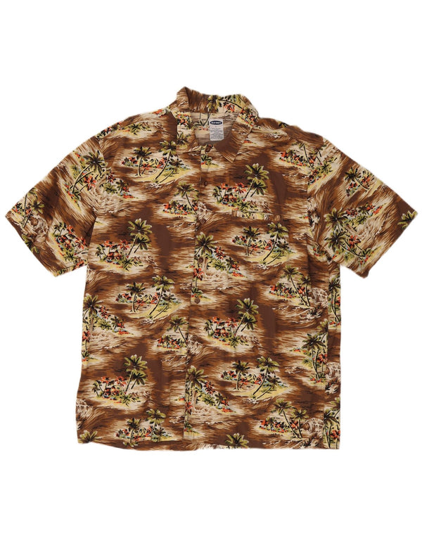 Camicia a maniche corte grafica da uomo OLD NAVY grande hawaiana in cotone marrone