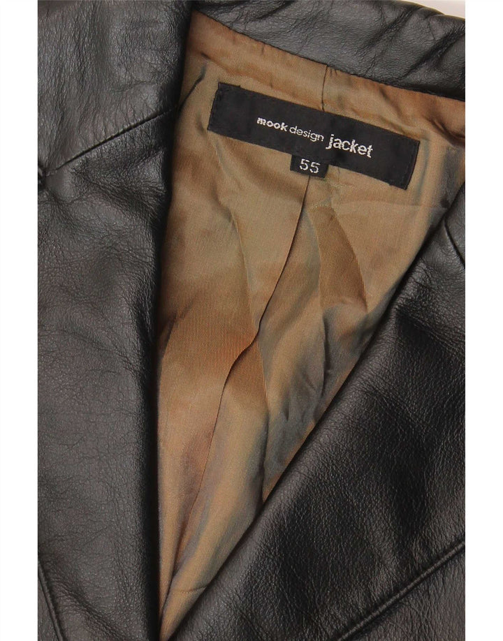 Giacca blazer in pelle vintage da donna a 2 bottoni UK 10 piccola nera