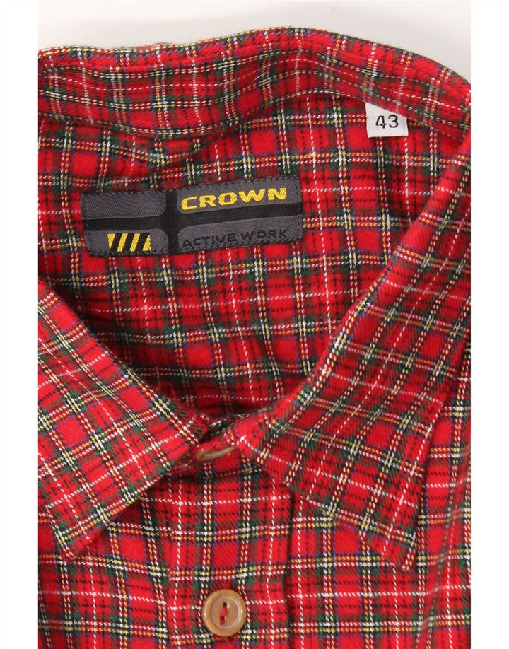 Camicia da uomo in flanella Crown taglia 43 grande cotone a quadri rossi