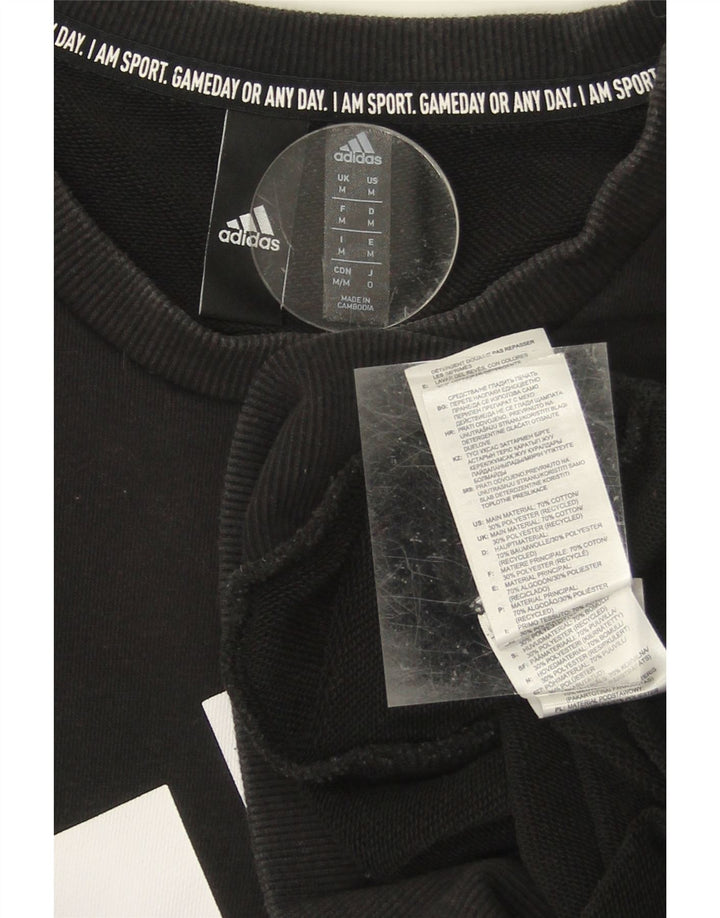 ADIDAS Mens Graphic Sweatshirt Jumper Medium Black Cotton Vintage Adidas and Second-Hand Adidas from Messina Hembry 