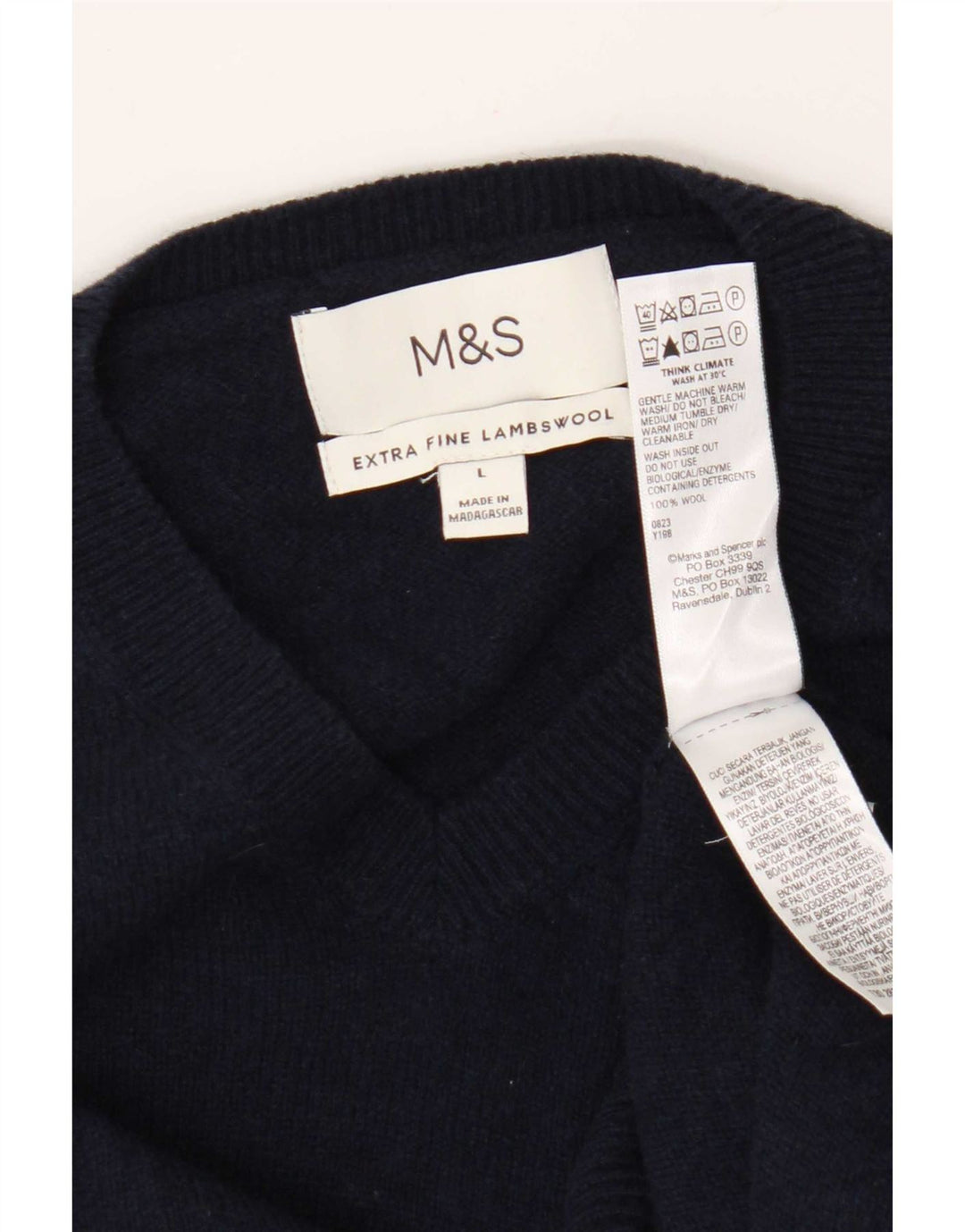 Maglione da uomo con scollo a V Marks & Spencer grande in lana blu navy