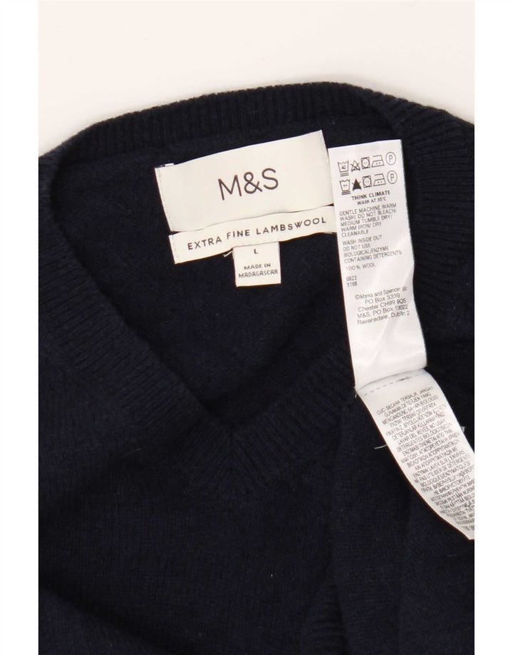 Maglione da uomo con scollo a V Marks & Spencer grande in lana blu navy