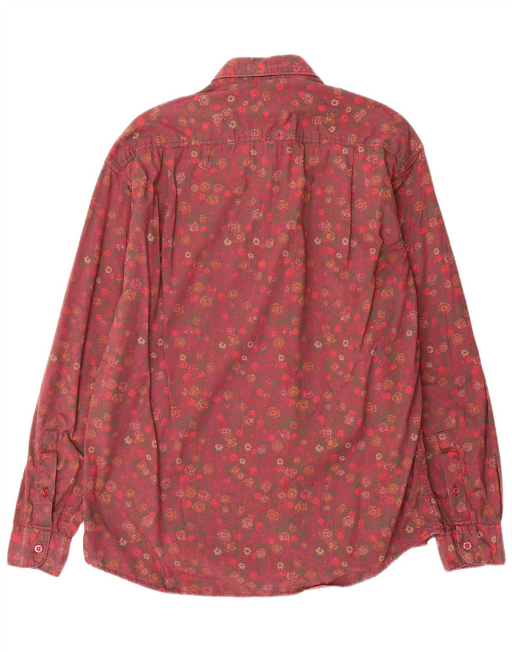 Camicia da uomo VINTAGE in cotone floreale rosa medio