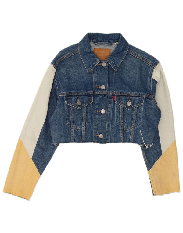 Giacca in denim dal taglio ampio e corto da donna Levi's UK 4 XS Blu Colourblock
