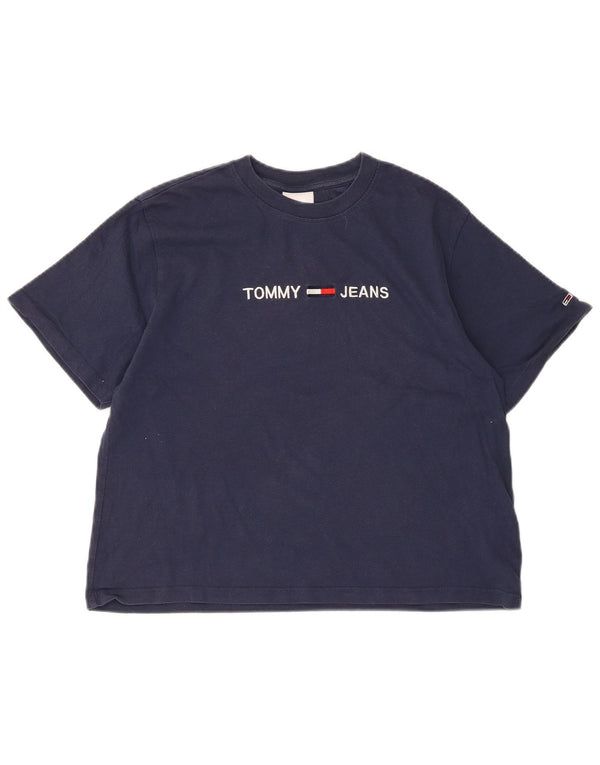 T-shirt grafica corta da donna Tommy Hilfiger Top UK 10 Small cotone blu navy