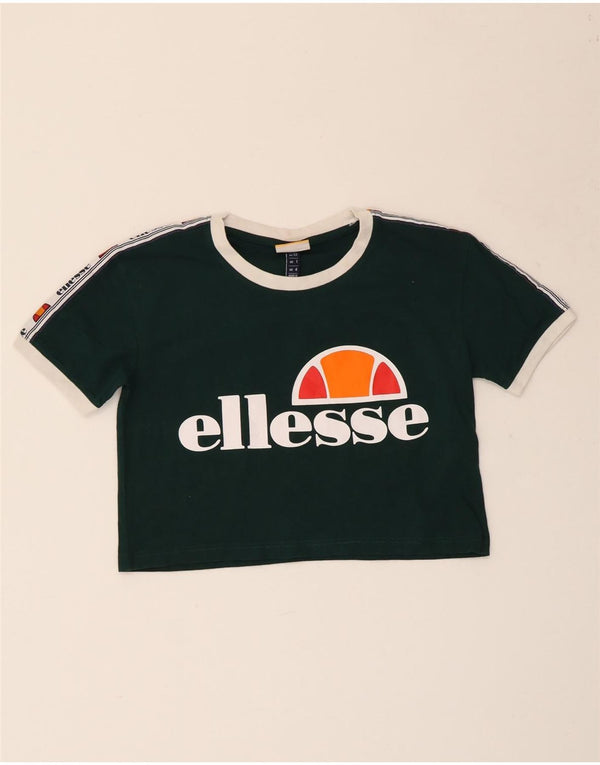 ELLESSE T-shirt grafica corta da donna Top UK 4 XS Verde cotone